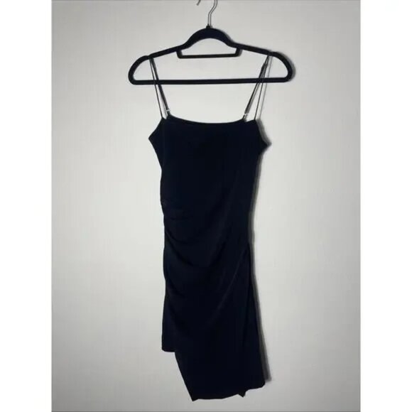 Cinq a Sept Coral Dress Ruched Asymmetrical Mini Black stretch ponte dress  6 - Picture 6 of 8